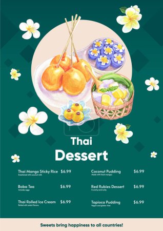 Ilustración de Plantilla de menú con concepto de postre tailandés, estilo acuarela - Imagen libre de derechos