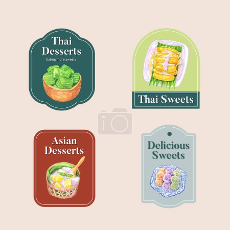 Téléchargez les photos : Modèle de logo avec concept de dessert thaïlandais, aquarelle styl - en image libre de droit