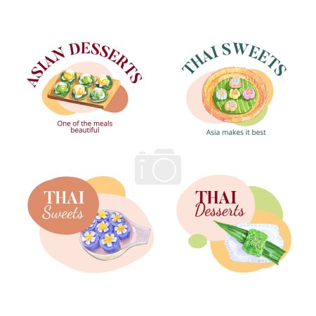 Ilustración de Plantilla de logotipo con concepto de postre tailandés, estilo acuarela - Imagen libre de derechos