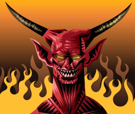 Ilustración de Demonio diablo demonio rojo en el infierno - Imagen libre de derechos