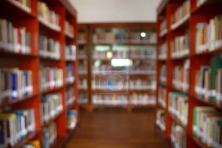 Photo for Abstract blurred public library interior space. blurry room with bookshelves by defocused effect. use for background or backdrop in business or education concepts - Royalty Free Image