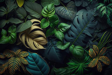 Foto de Antecedentes de plantas y hojas Con patrón floral tropical para uso de fondo - Imagen libre de derechos