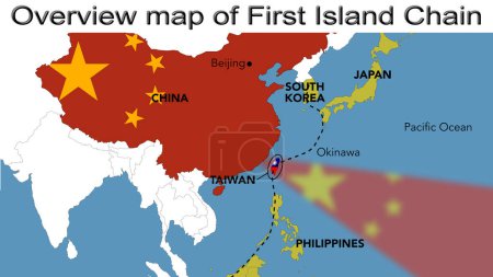 Téléchargez les photos : Overview map of first island chain between Japan, South Korea, Taiwan, Philippines and China - en image libre de droit