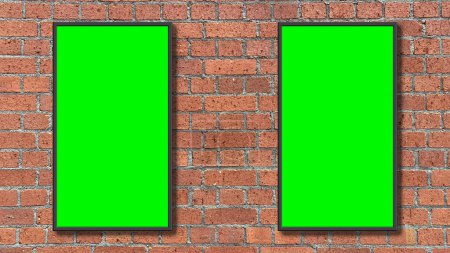 Photo for Two picture frame on a green screen placed on a red brick wall - Royalty Free Image