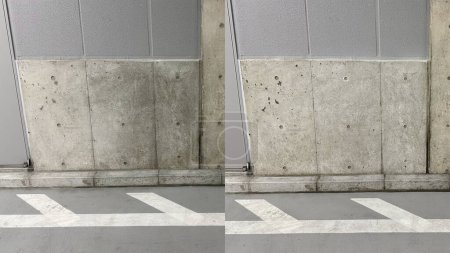 Photo for Before and after, removal of greasy dirt from a concrete wall of a new parking lot - Royalty Free Image