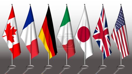Photo for Flags of the G7, the group of the world's seven major economically advanced states, which include Canada, France, Germany, Japan, Italy, the United Kingdom, and the United States of America - Royalty Free Image