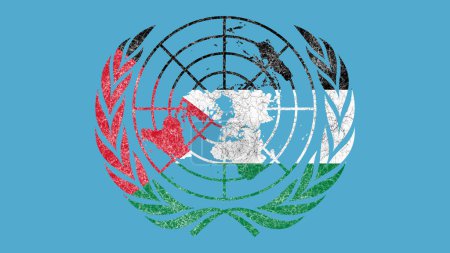 Photo for UN symbol that merges with the Palestinian flag - Royalty Free Image