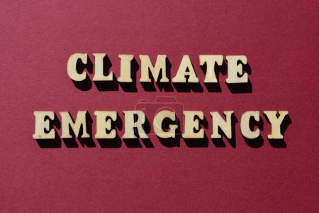 Photo for Climate Emergency, words in wooden alphabet letters isolated on background - Royalty Free Image