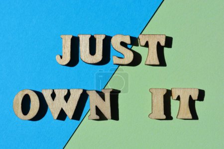 Photo for Just Own It, words in wooden alphabet letters isolated on background - Royalty Free Image