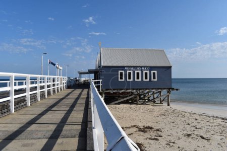 Photo for Beach and Jetty with Souvenir Gift shop and Museum, a tourist attraction in Busselton, Western Australia, Australia - Royalty Free Image
