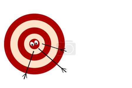 Illustration for Missed the target, bullseye board with google eyes and arrows illustration - Royalty Free Image