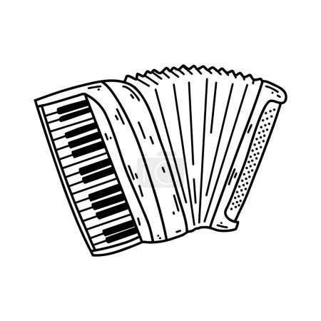 Illustration for Doodle accordion. Vector sketch illustration of musical instrument, black outline art for web design, icon, print, coloring page. - Royalty Free Image
