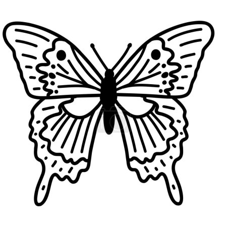 Hand drawn doodle butterfly. Vector sketch illustration, black outline art of insect for web design, icon, print, coloring page.