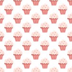 Seamless pattern with delicious cupcakes in cartoon style. Vector background with sweets, dessert, pastries on white background.