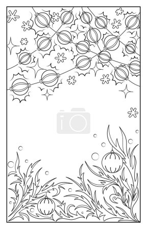 Photo for Festive New Year illustration. Garlands of round luminous lanterns. Christmas tree branches decorated with balls and snowflakes. Ideal for presenting your holiday or advertising design. - Royalty Free Image
