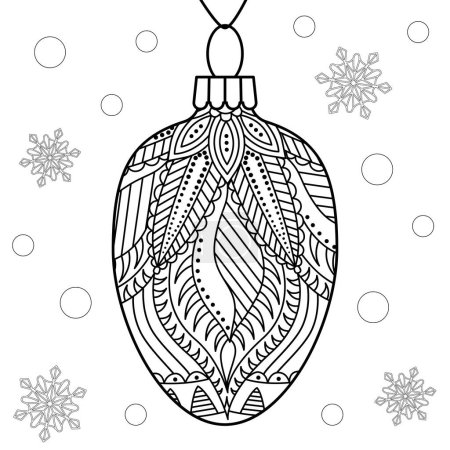 Linear vector Christmas toy with ornate pattern. Isolated glass decor for winter holidays coloring page