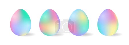 Foto de Vector holográfico de la colección de huevos de Pascua. Gradiente pastel aislado volumen multicolor Huevos sobre fondo blanco - Imagen libre de derechos