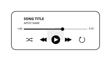 Illustration for Music Player vector UI design with buttons, track and title vector illustration. Isolated on white audio player interface black and white linear style - Royalty Free Image