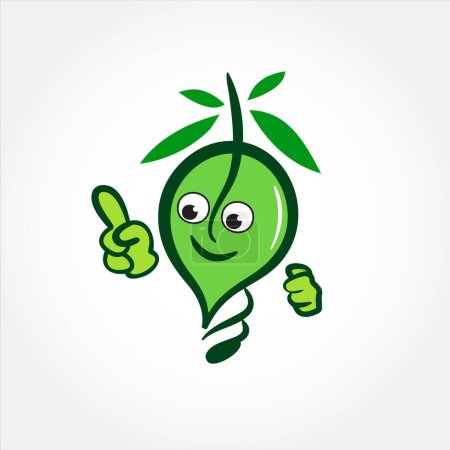 Téléchargez les photos : Ampoule verte smart dessin animé mascotte logo design inspiration - en image libre de droit