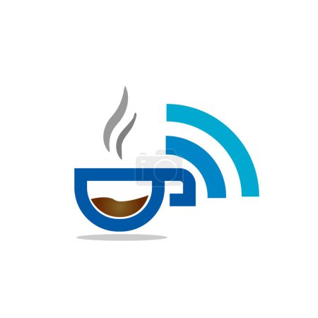 Téléchargez les photos : Gratuit sans fil café signal icône logo design inspiration - en image libre de droit