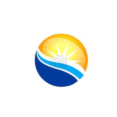 Ilustración de Energía de energía de rayos de sol círculo con onda océano logotipo diseño plantilla ilustración inspiración - Imagen libre de derechos