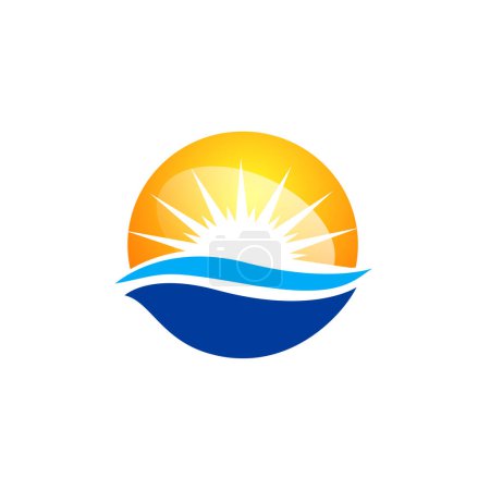 Ilustración de Círculo sol rayo con ola océano logotipo diseño plantilla ilustración inspiración - Imagen libre de derechos