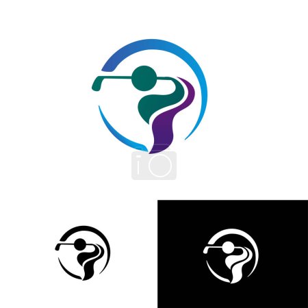 Téléchargez les photos : Abstrait joueur golf shoot swing stick logo icône symbole conception modèle illustration inspiration - en image libre de droit