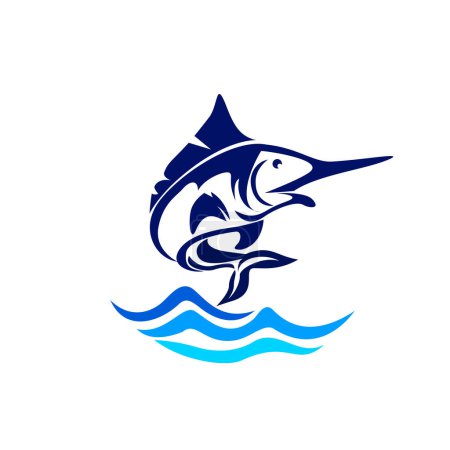 Téléchargez les photos : Marlin poisson saut logo conception modèle illustration - en image libre de droit