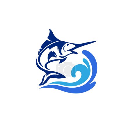 Téléchargez les photos : Modèle de conception de logo de marlin poisson saut à la mer - en image libre de droit