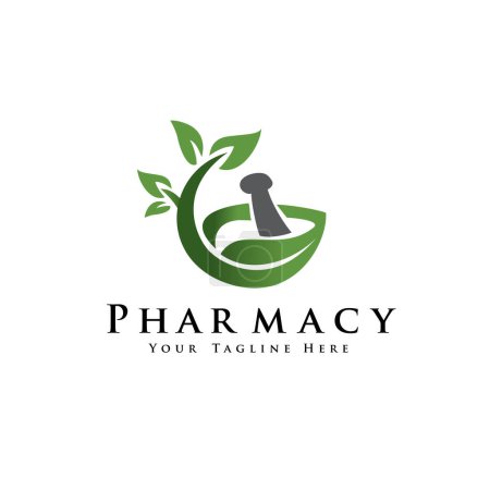 Téléchargez les photos : Modèle de conception de logo de pharmacie nature à base de plantes - en image libre de droit