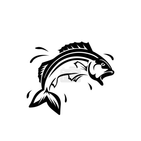 bass fish jump art logo design template illustration