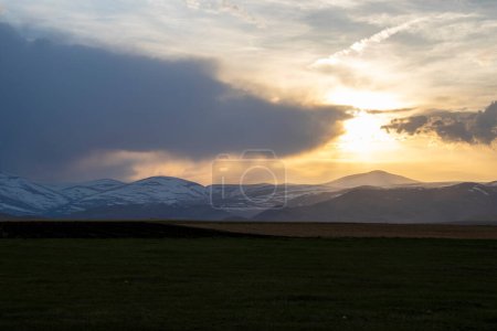Sunset landscape in mountains of Javakheti, Georgia