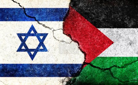 Israel vs Palestine  (War crisis , Political  conflict). Grunge country flag illustration (cracked concrete background)  Poster 680203950