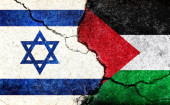 Israel vs Palestine  (War crisis , Political  conflict). Grunge country flag illustration (cracked concrete background)  mug #680203950