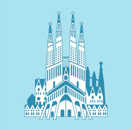 Illustration for Sagrada Familia - Spain | World famous buildings vector illustration - Royalty Free Image