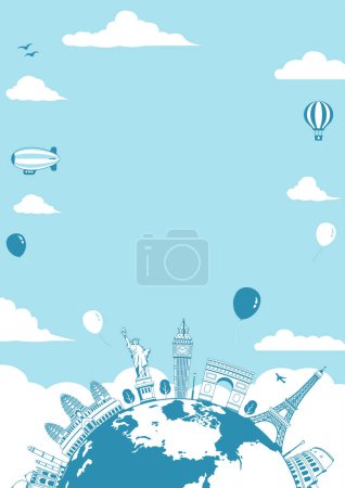 Viajes, vacaciones, ilustración de vectores turísticos (para póster, volante, etc.) Espaciales de texto