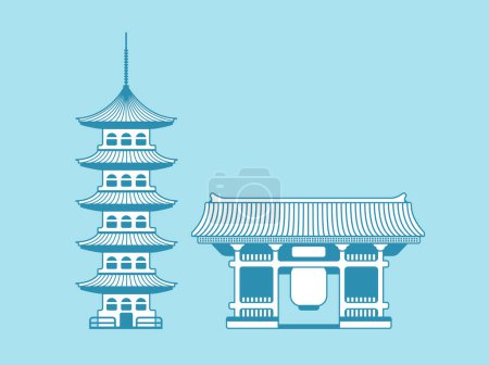 Illustration for Tokyo landmark building  illustration | Asakusa temple - Royalty Free Image