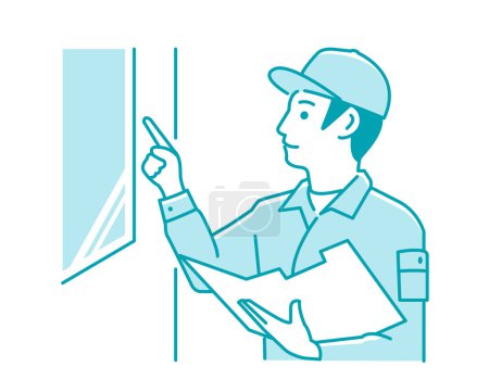 Illustration for Vector illustration of a male worker doing periodic Inspection ( after maintenance ) - Royalty Free Image