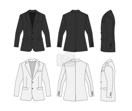 Illustration for Suit  jacket vector template illustration set ( with side view) - Royalty Free Image