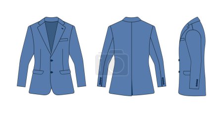 Illustration for Suit  jacket vector template illustration ( with side view) |  blue - Royalty Free Image