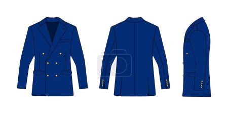 Illustration for Double breasted suit jacket vector template illustration ( with side view) | blue - Royalty Free Image