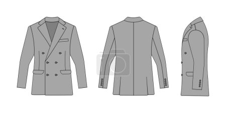 Illustration for Double breasted suit jacket vector template illustration ( with side view) | gray - Royalty Free Image