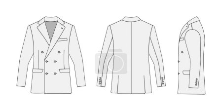 Illustration for Double breasted suit jacket vector template illustration ( with side view) | white - Royalty Free Image