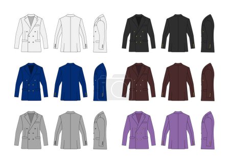 Illustration for Double breasted suit jacket vector template illustration set ( with side view) - Royalty Free Image
