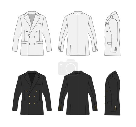 Illustration for Double breasted suit jacket vector template illustration set ( with side view) - Royalty Free Image