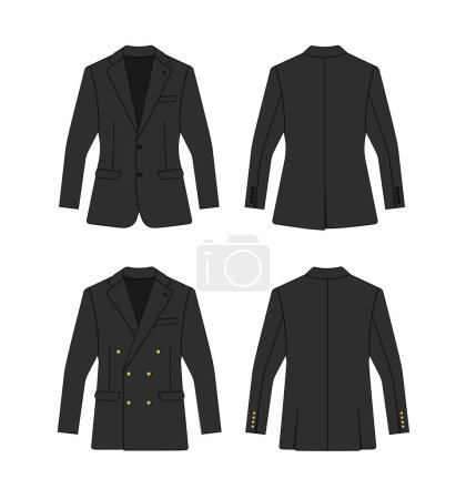 Illustration for Single breasted and double breasted suit jacket vector template illustration set | black - Royalty Free Image