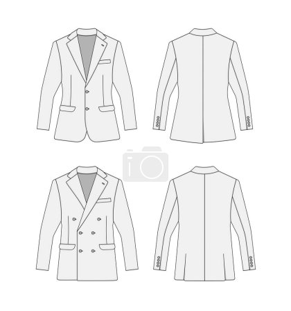 Illustration for Single breasted and double breasted suit jacket vector template illustration set | white - Royalty Free Image