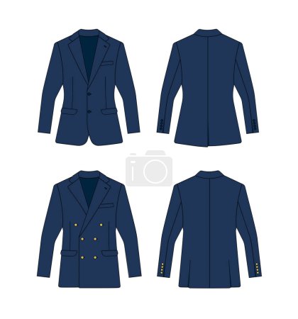 Illustration for Single breasted and double breasted suit jacket vector template illustration set | blue - Royalty Free Image