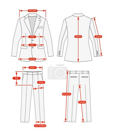 Téléchargez les illustrations : Clothing size chart vector illustration ( 2 piece suits ) - en licence libre de droit