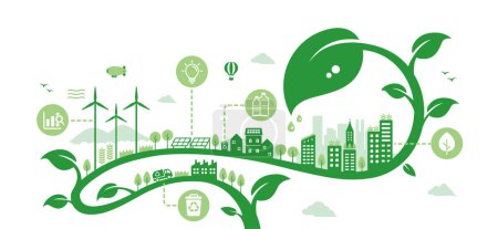 Green eco city vector illustration ( SDGs, ecology concept , nature conservation )